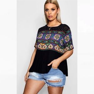 Boohoo Black and Multicolor Floral Blouse